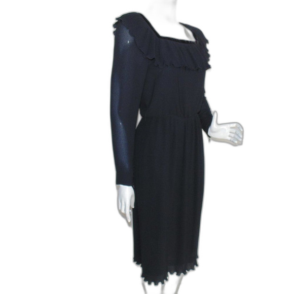 JEAN-LOUIS SCHERRER/JLS Boutique Dress, 38/S, Black, Pleat skirt, Ruffle neck - Picture 3 of 15